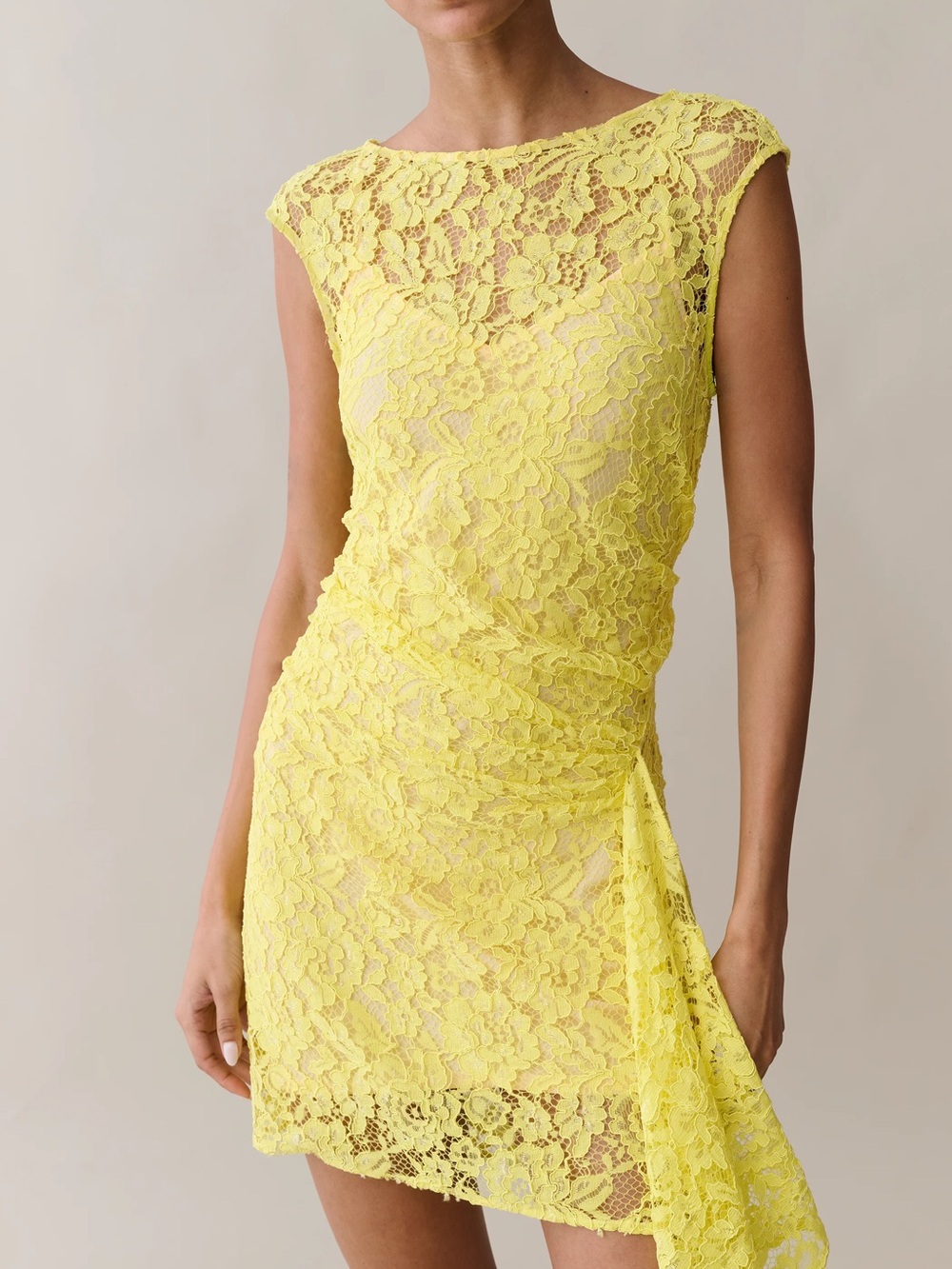 Few Moda Lashley Dress 6 NWT Lemon Yellow Lace Mini Ruffle Wedding Guest